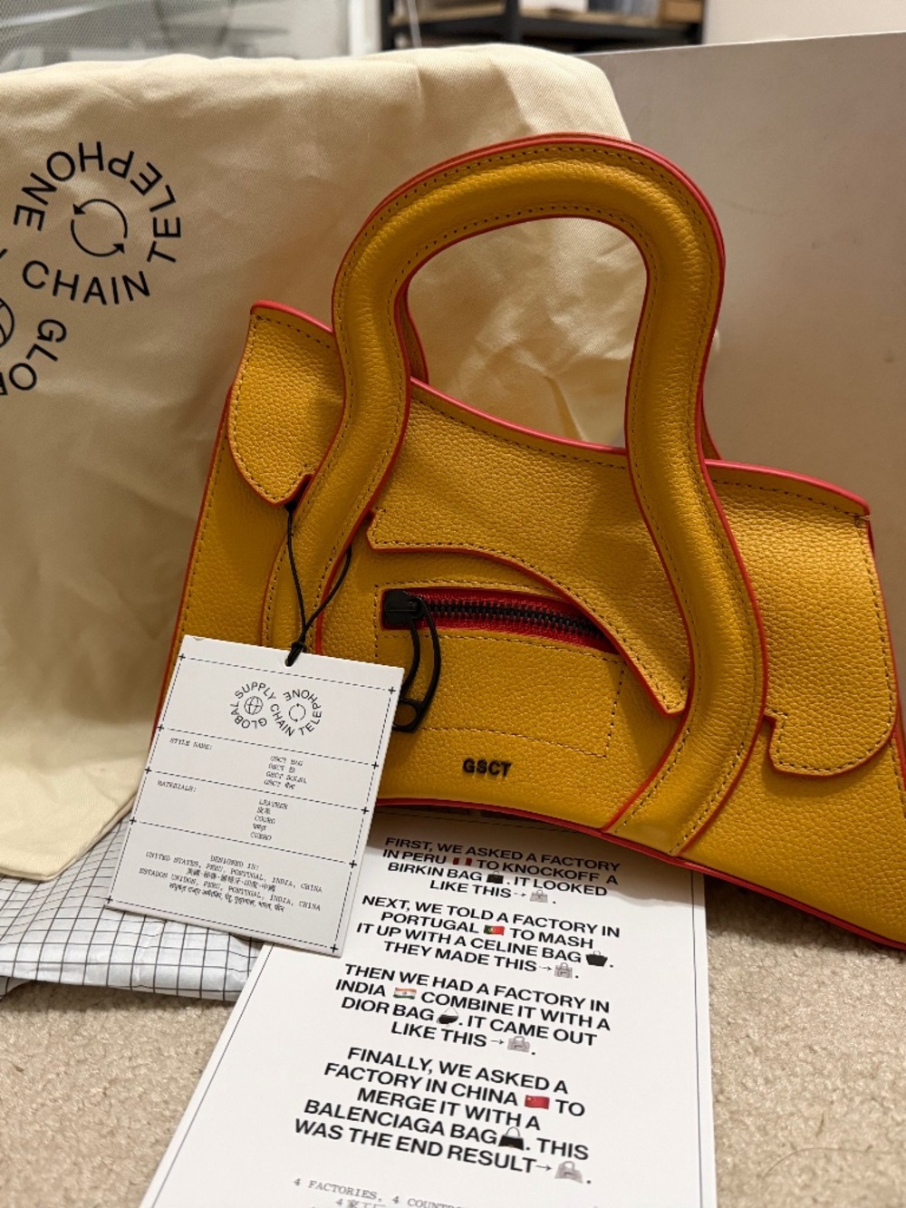MSCHF global supply chain Telephone Purse Saffron